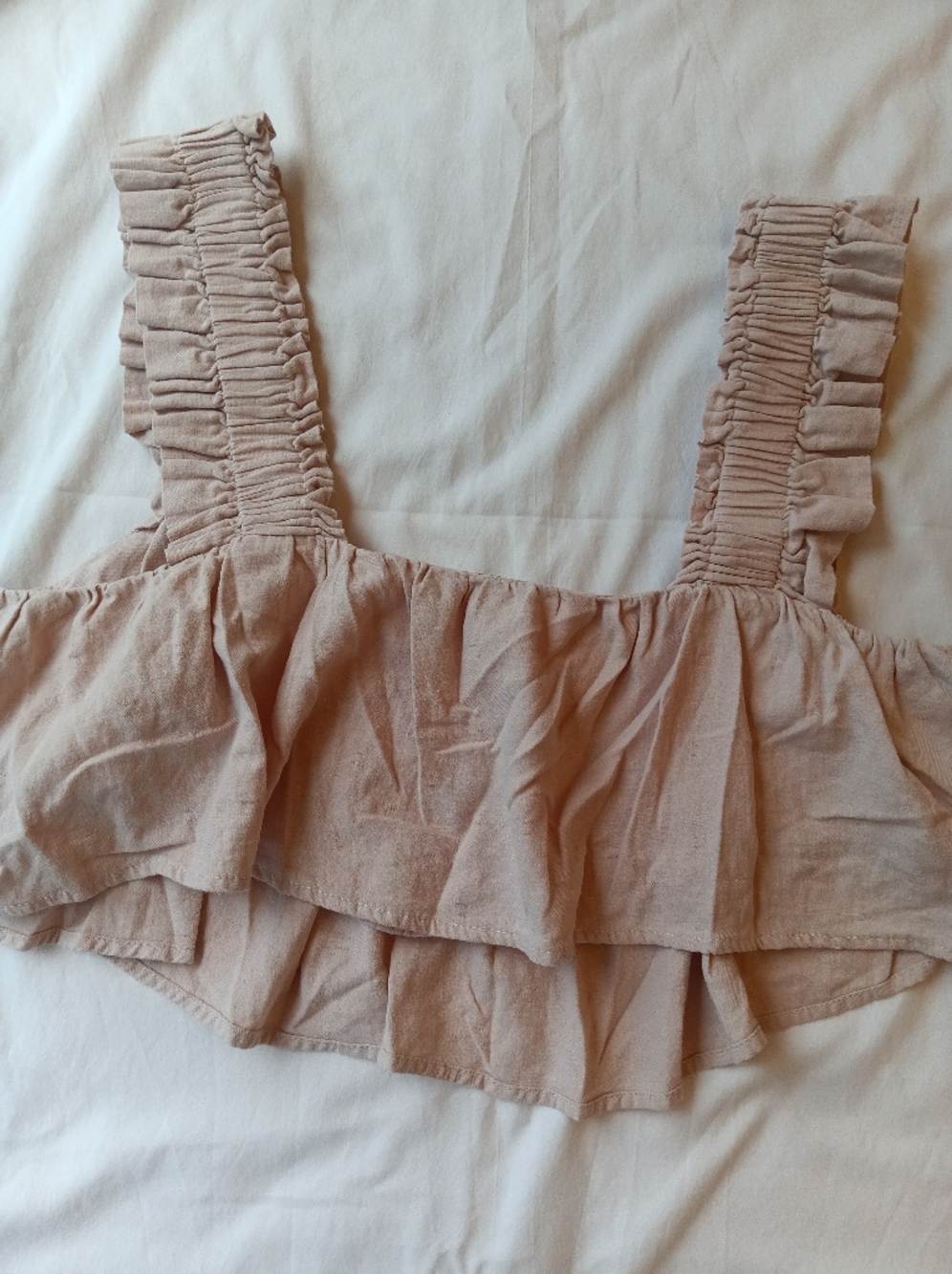 Lelasilk Linen Ruffle Crop Top Boho Ruffle Strap Boutique M/L - Picture 3 of 4